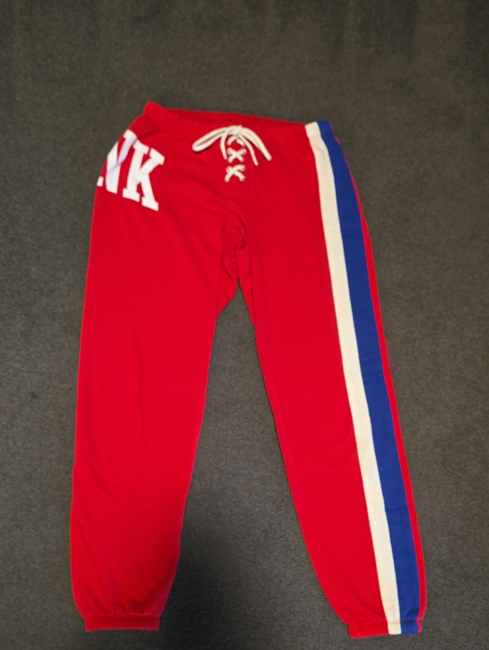 VHTF Red Track Joggers with White & Blue Side Stripes